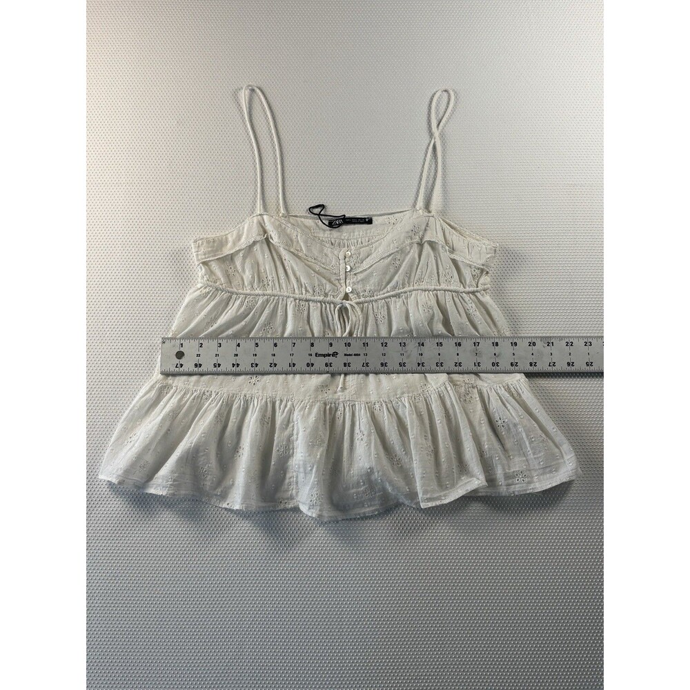 Zara White Eyelet Lace Cotton Boho Festival Peasant Sleeveless Tank Top Size LG - Picture 3 of 4